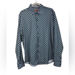 Consequence Mens Long Sleeve Button Down Dress Shirt Navy White Diamond Tile